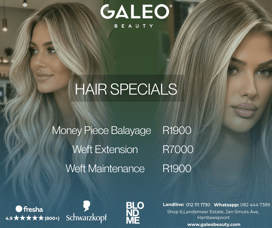 Galeo Beauty money piece balayage and weft hair extension specials